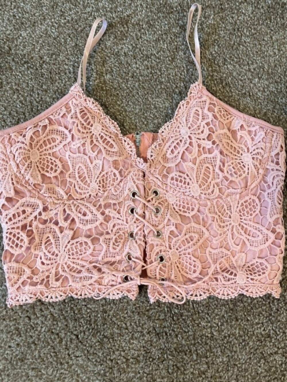 Pink Lace Corset Crop Top Camisole Lingerie Style Size S